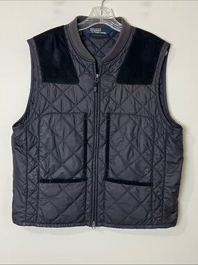 Vintage Polo Ralph Lauren Quilted Vest Mens Large Hunting Shooting Calf Suede